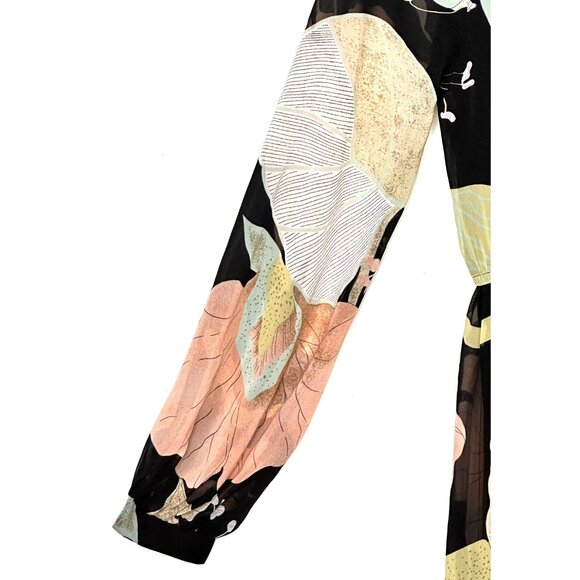 Lulus Womens Dress Floral Maxi Long Sleeve Wondrous Water Lilies Black Medium - Picture 5 of 11